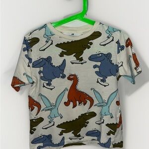 H&M Kids Dinosaur Skateboard Tee - Cream, Blue, Brown